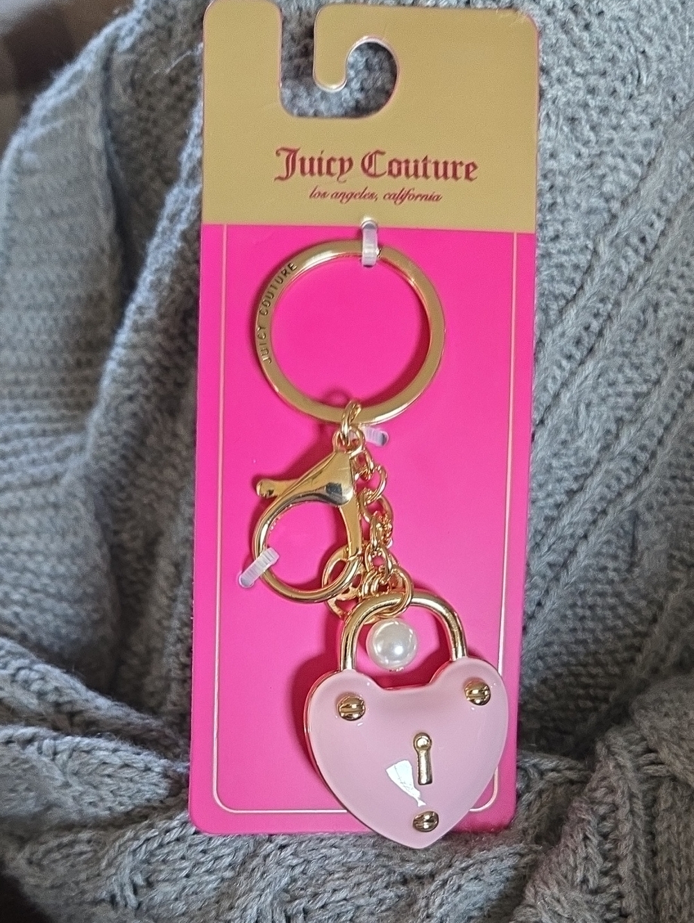 Juicy Couture Pink Enamel Heart Padlock Keyring with Gold Hardware
